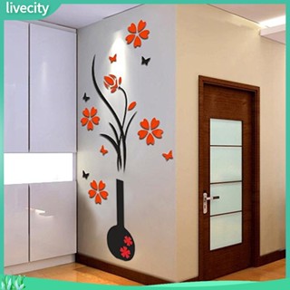 {livecity} 3 d vase flower tree สติ๊กเกอร์ diy สําหรับติดตกแต่งผนังบ้าน