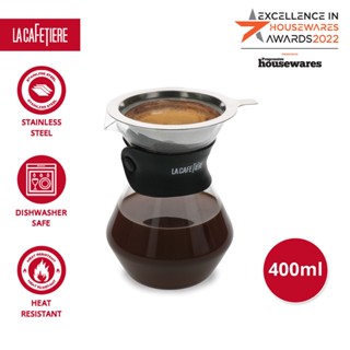 La Cafetiere Glass Coffee Dripper Pot Glass Carafe &amp; Permanent Stainless Steel Filter, Silicone Band in Between Borosilicate Glass and Stainless Steel Strainer, 3 Cups โถแก้วกาแฟดริป