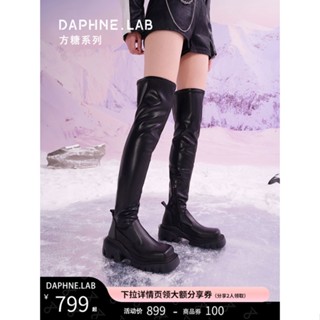 💞ขายใหญ่💞DL Daphne ลูกบาศก์น้ำตาลรองเท้าบู๊ตเหนือเข่าหนังแท้ของผู้หญิง 2023 รองเท้าบูทพื้นหนาใหม่ผู้หญิงดูบางและการออก