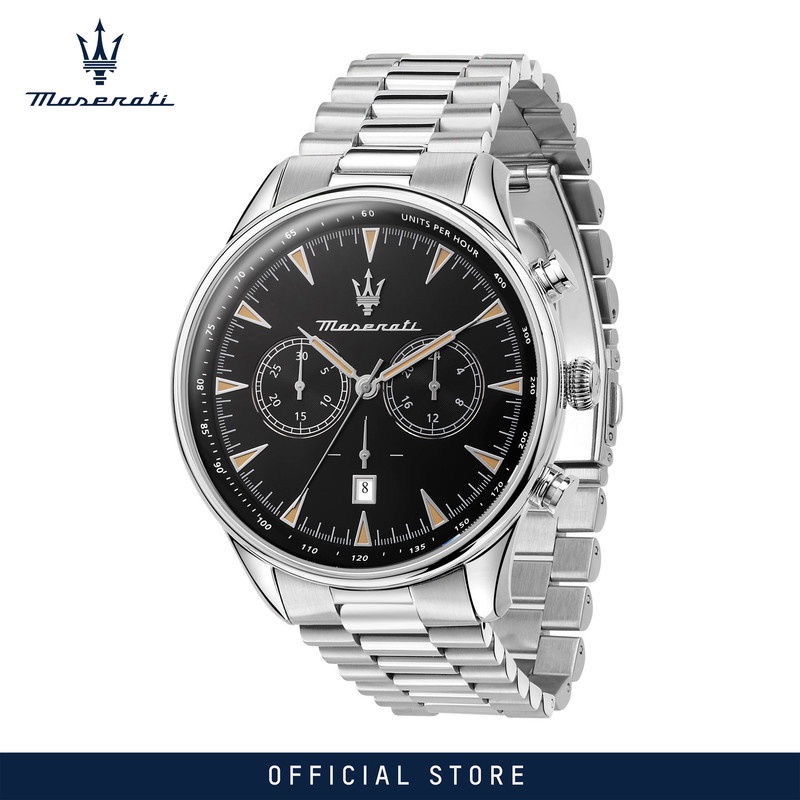 【2 Years Warranty】 Maserati Tradizione 45mm Black Matt Dial Men's Chronograph Quartz นาฬิกาข้อมือ R8873646004