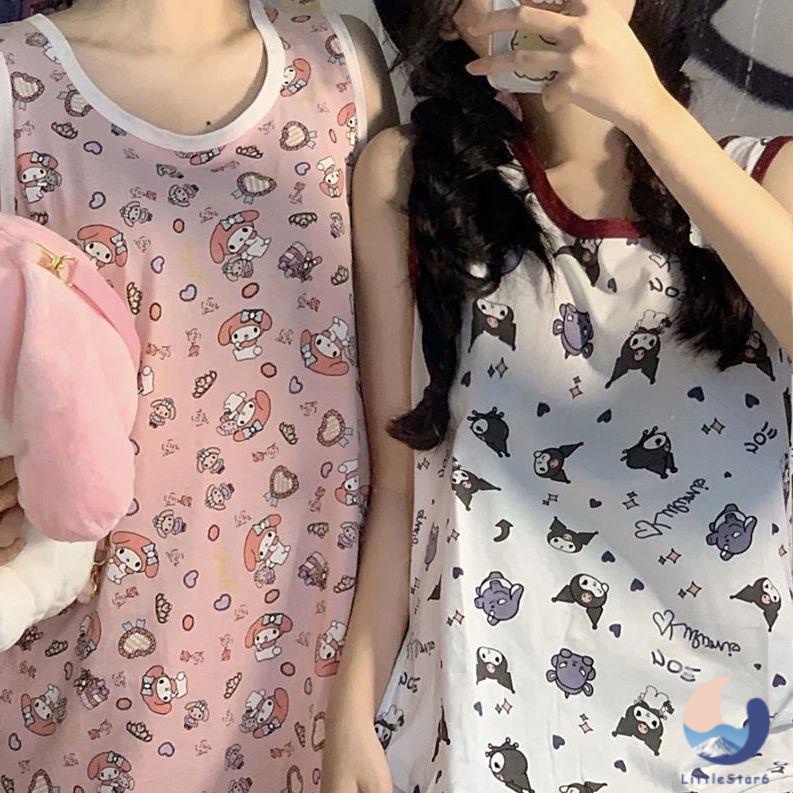 ฤดูร้อนใหม่ญี่ปุ่นน่ารักแขนกุดหลวมบ้านเสื้อผ้าแฟนสาว Sanrio นอนกระโปรงผู้หญิง sleeping skirt【LittleStar6】