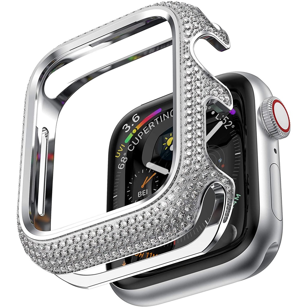 ♝Diamond Cover For Apple watch case 44mm 40mm 42mm 38mm Accessories Luxury Bling Alloy bumper Protec