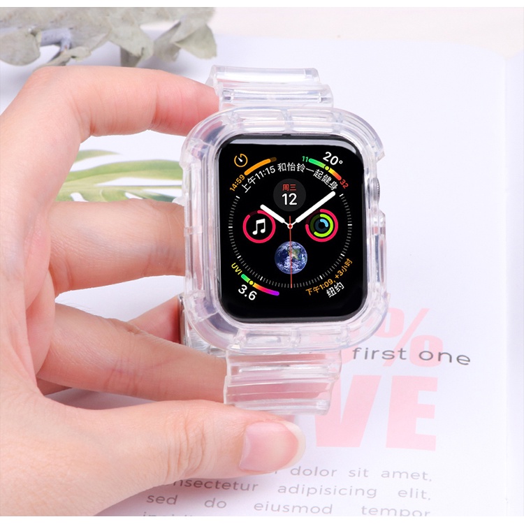 ◄Case+Strap For Apple Watch Band 42mm 38mm Accessories Soft Silicone Transparent Bracelet iWatch band series 5 4 3 6 SE