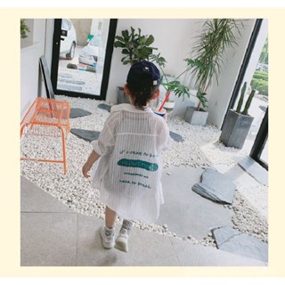 เสื้อกันหนาวแบบยาวปานกลางระบายอากาศได้ไม่อับสีขาวสำหรับเด็กผู้หญิงเสื้อแจ็คเก็ตเด็กหน้าร้อนแบบใหม่