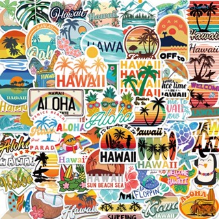 Calciwj 50Pcs Luggage Decal Self Adhesive Waterproof Rich Patterns Residue Free DIY Hawaii Summer
