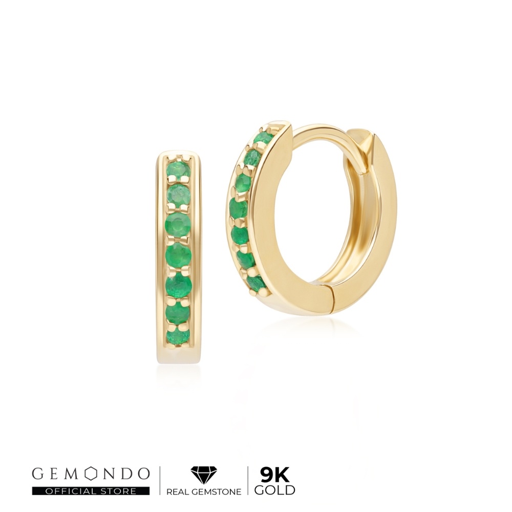 Gemondo ต่างหูทองคำ 9K ประดับมรกต (Emerald) ทรงต่างหูห่วง ขนาด 10 มม.
