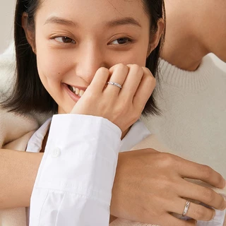 LS jewelry ชุดแหวน 2 วง ทองคำขาว แหวนคู่รัก แหวนแฟชั่นปรับได้ สุภาพสตรี น่ารัก เรียบง่าย ประดับคริสตัล เครื่องประดับ