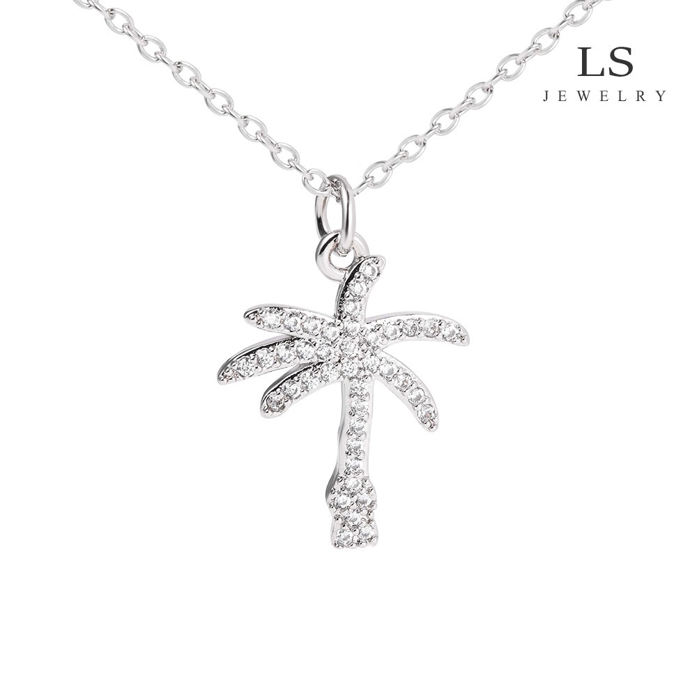 LS jewelry สร้อยคอแฟชั่นผู้หญิง สีทองคำขาว จี้ต้นมะพร้าว เครื่องประดับ ของขวัญวันหยุด 63n-2