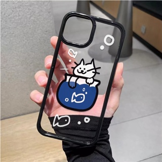 เคสโทรศัพท์มือถืออะคริลิคใส แบบแข็ง ลายแมวจับปลา สําหรับ iphone 14promax 11 13 12 7Plus 8 X XS Max