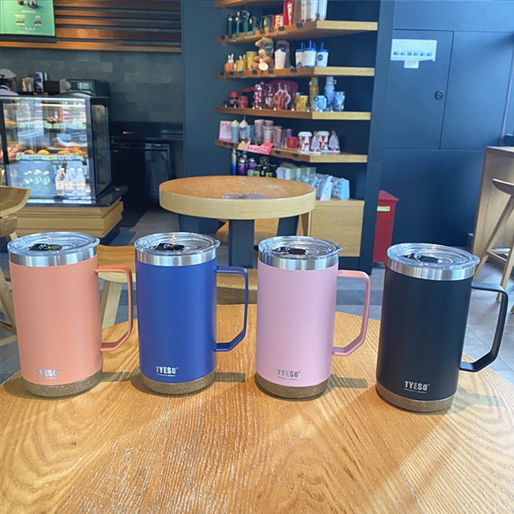 TYESO แก้วกาแฟรุ่นใหม่ล่าสุด 24oz mug แก้วสแตนเลสเก็บอุหภูมิมีหูจับ Tumbler 530ml/710ml แก้วโอซาค แก้วเก็บความเย็น