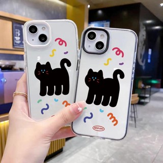 เคสโทรศัพท์มือถือ แบบใส ลายแมวดํา สําหรับ iPhone 14Promax 13 12 11 7Plus X Xs Max XR 3 in 1