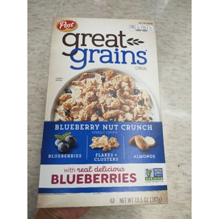 Post Great Grains Blueberry Nut Crunch แผ่นข้าวสาลีอบกรอบ ผสมบลูเบอร์รี่และนัต 382 กรัม