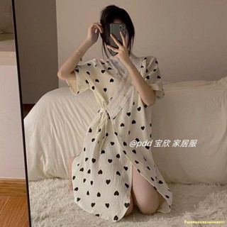 พร้อมส่ง #🔥Nightgown สไตล์ญี่ปุ่นกิโมโนแขนสั้นคาร์ดิแกนชุดนอนเสื้อคลุมอาบน้ำเหงื่อชุดนึ่งความยาวกลางชุดนอนบริการบ้านยูก