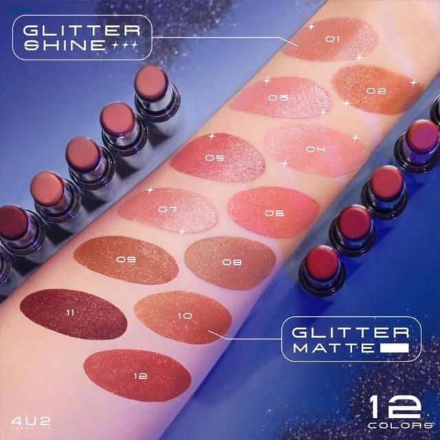CODใหม่ !!! 4U2 Blink Glitter Shine Lipstick ลิปบลิ๊ง ลิปกลิตเตอร์ ลิปกากเพชร ลิปแมท ลิปไชน์ ลิปสติก