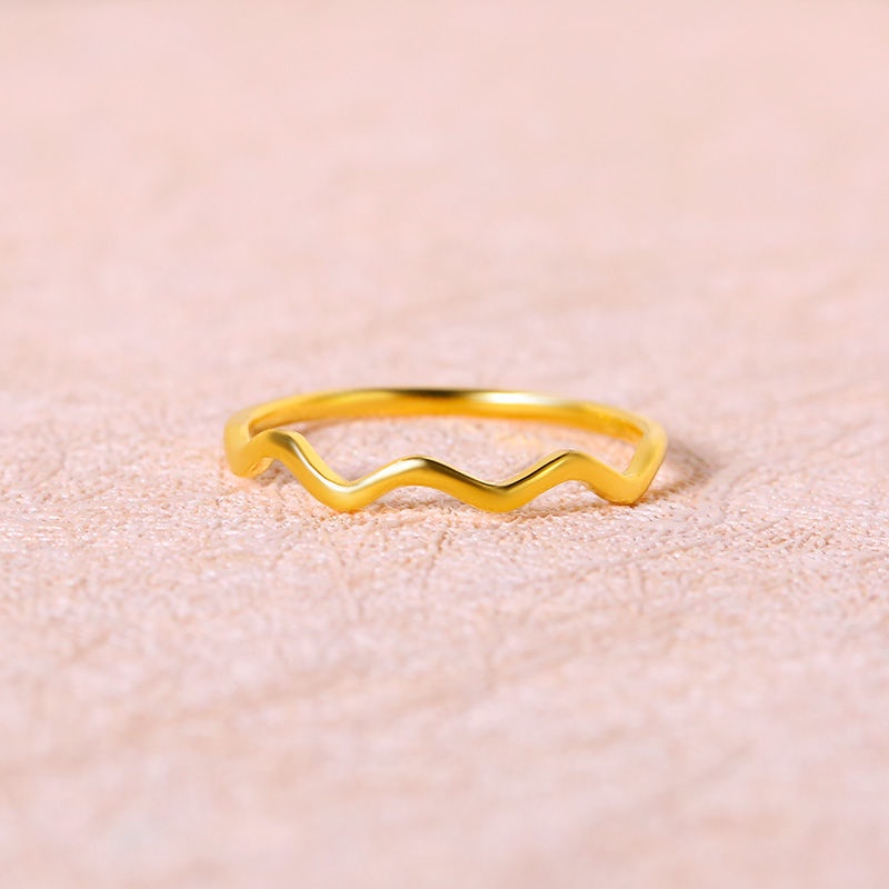 ▲♈ใหม่แหวนทอง 999 ทองคำบริสุทธิ์ heartbeat ระลอกน้ำปรับแหวนหางแหวน 24K ทองบริสุทธิ์หญิงเปิดแหวนธรรมดา