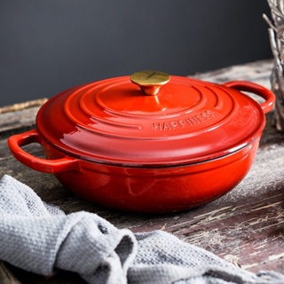 30cm Enameled Cast Iron Braiser W/Lid, 5L, Red/Purple