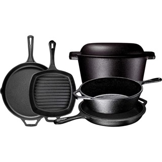 Pre Seasoned Cast Iron 6 Piece Pots And Pans set, Double Dutch Oven Crockpot, Cooking Set, Cast Iron Skillets &amp; Square G