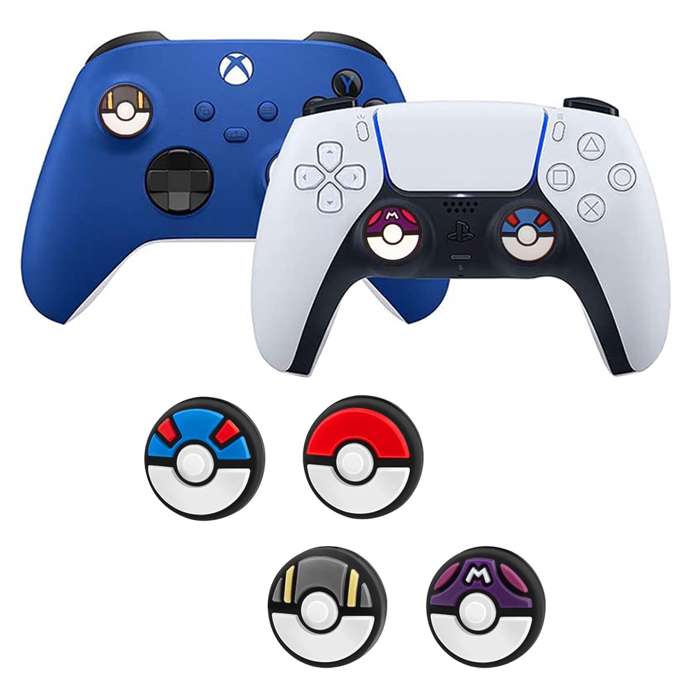 ฝาครอบปุ่มกดจอยสติ๊ก ซิลิโคน ลายโปเกม่อน สีม่วง สําหรับ PS5 PS4 Xbox One Switch Pro 4 ชิ้น