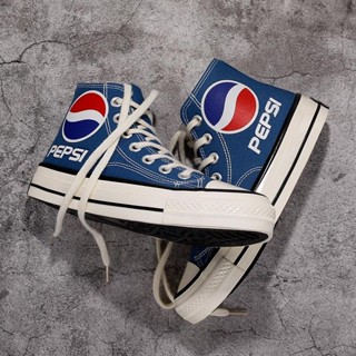 รองเท้าผ้าใบกราฟฟิตีบนผ้าใบ Pepsi Blue High Top