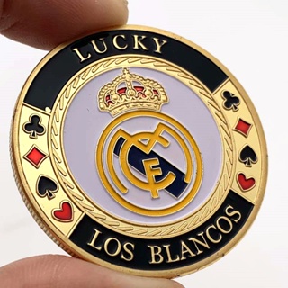 เหรียญพลาสติกLas Vegas Chips Crown Poker Sniper เหรียญที่ระลึกเคลือบทอง Real Madrid Football Coin Gold Coin