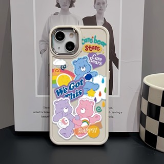 เคสโทรศัพท์ซิลิโคน กรอบโลหะ กันกระแทก ลายหมีสายรุ้ง สําหรับ iphone 14 Pro Max 11 13 12 7Plus 8 X XS Max