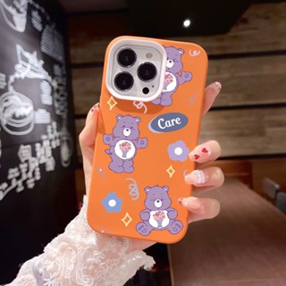 3 in 1 เคสโทรศัพท์มือถือ ซิลิโคนนุ่ม ลายดอกไม้ หมีสายรุ้ง สําหรับ iPhone 14Promax 13 12 11 7Plus X XR