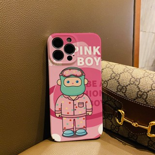 ฟิล์มแข็ง เคส iphone 14 pro Max 11 13 12 7Plus 8 X XS Max แฟชั่น สีชมพู เด็กผู้ชาย เคสกันกระแทก