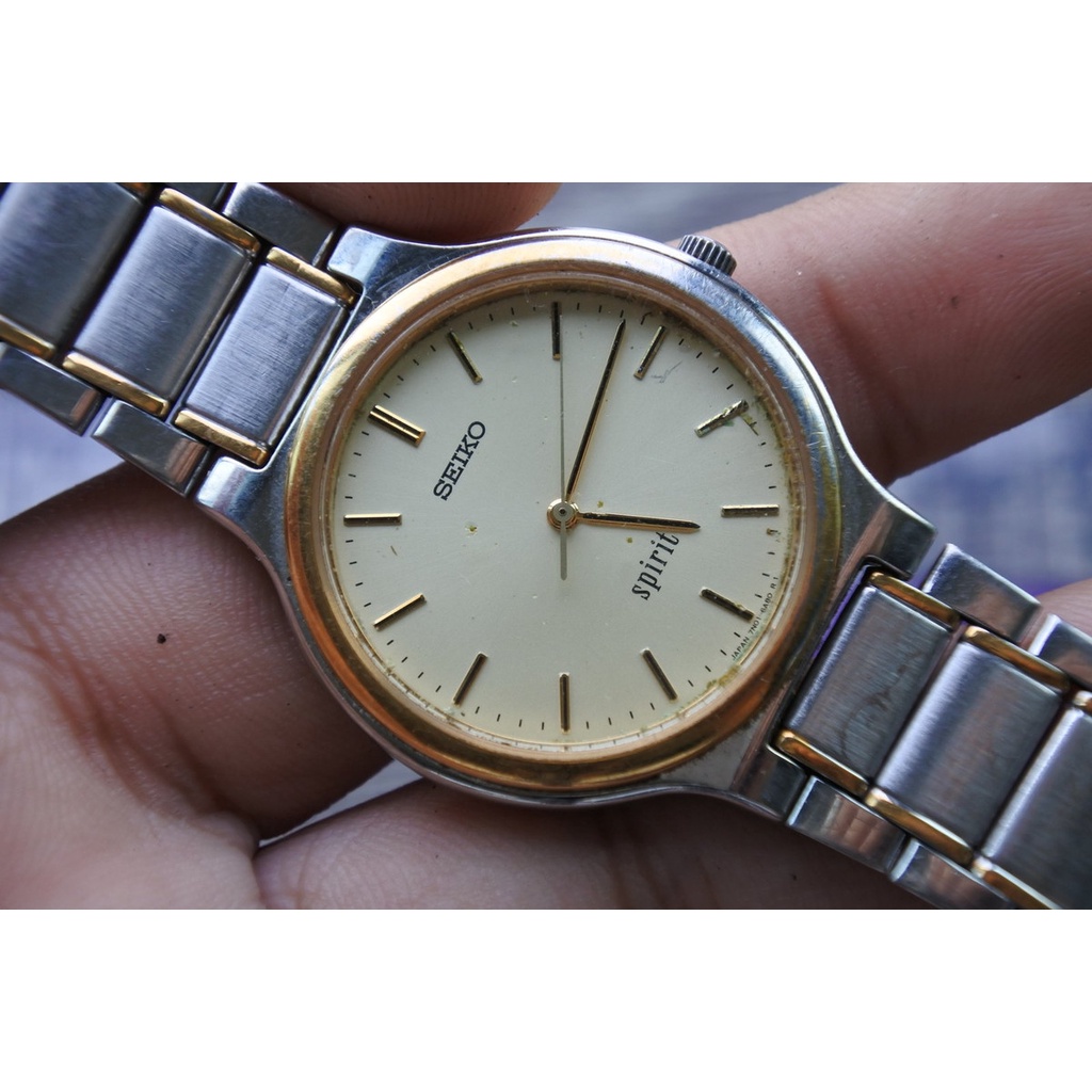 นาฬิกา Vintage มือสองญี่ปุ่น SEIKO SPIRIT 7N01 6A70 ระบบ QUARTZ ผู้ชาย ทรงกลม กรอบทอง หน้าทอง หน้าปัด 35มม