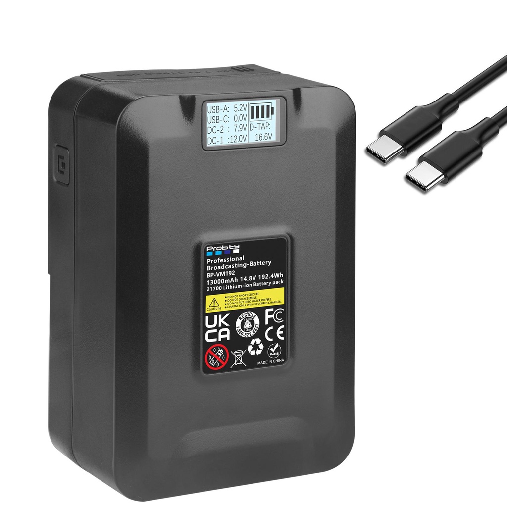 192.4Wh V-Battery V-Lock Mount Battery พร้อมจอแสดงผล OLED สำหรับกล้องวิดีโอ Sony BP Battery W USB PD