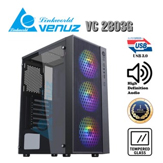 VENUZ ATX Tempered Glass Gaming Case VC2803G with Rainbow RGB Fan x 3 – Black