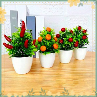 ❁Artificial Fruit Bonsai Mini Orange Pomegranate Tree Windowsill Decor Plastic Courtyard Simulated Plants Bonsai for Home