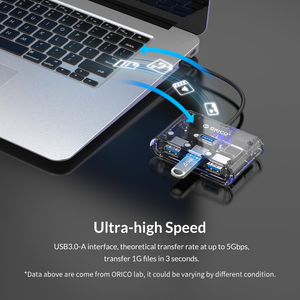 ORICO LV1U3-4A 4 ports USB3.0 Hub Clear โอริโก้ ฮับเพิ่มพอร์ต ยูเอสบี 3.0 จำนวน 4 พอร์ต สีใส