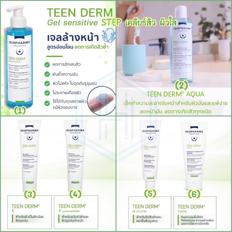 ISISPHARMA TEEN DERM K / GEL sensitive/ AQUA / K Concentrate / Alpha-pure/ Hydra / isis pharma teend