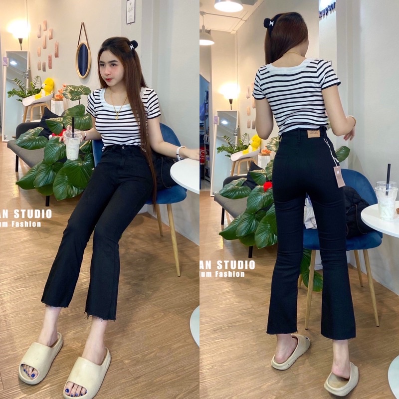 New รหัสA199 สีดำ กางเกงยีนทรงขาม้าเล็กสวยตัวเล็กใส่ได้เอวสูงใส่แล้วดูผอมมากป้าย SIRINAN STUDiO