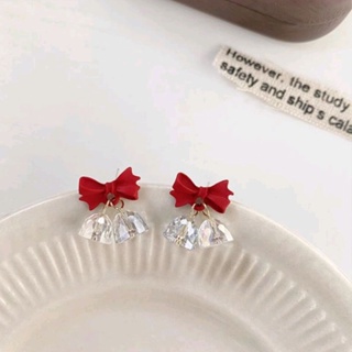 𝐋𝐀𝐃𝐘.𝐋𝐔𝐗𝐔𝐑𝐘 - 14K Crystal bell red bowtie earrings.[Silver925] 🔔ต่างหูก้านเงินแท้ 92.5%