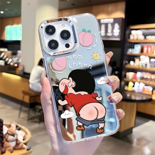 เคสโทรศัพท์มือถือ กรอบโลหะ ลายการ์ตูนชินจัง พร้อมกระจก สําหรับ iphone 14 pro max 11 12 13 8 7 Plus X XR XSMax