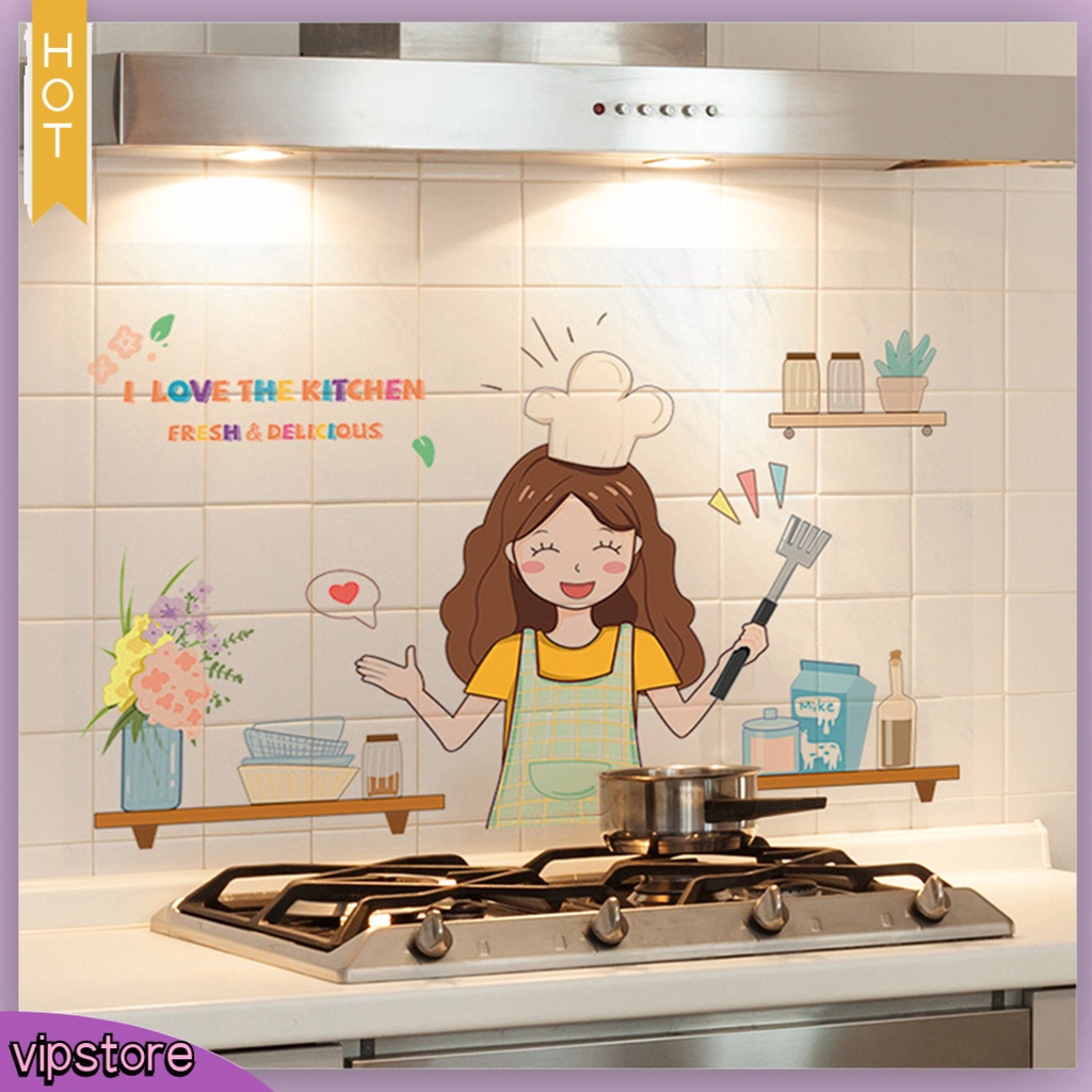 [VIP] สติกเกอร์ ลายการ์ตูนกระเบื้อง กันน้ํามัน DIY สําหรับติดตกแต่งผนังห้องครัว