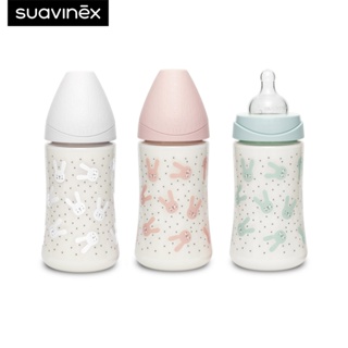 Suavinex ขวดนม ลาย HYGGE รุ่น Premium polyamide wide neck bottle with 3P round teat ขนาด 270ml เหมาะสำหรับอายุ 3-18 เดือ