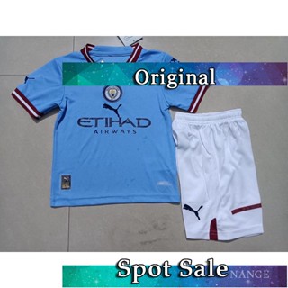 เสื้อกีฬาแขนสั้น ลายทีมชาติฟุตบอล manchester city HM8 2223 ชุดเหย้า สีฟ้า ไซซ์ 16-28 สําหรับเด็กผู้ชาย และเด็กผู้หญิง