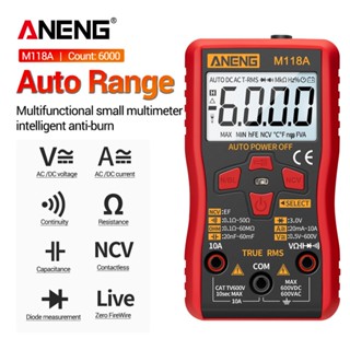 hot┅✴Aneng M118A เครื่องทดสอบมัลติมิเตอร์ดิจิตอลขนาดเล็กพร้อมที่วางไฟฉาย Ncv 6000Counts