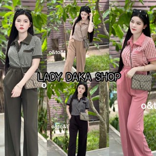 🧡LADY DAKA SHOP🧡เซ็ท2ชิ้น ชุดชิโน เสื้อริ้วคอปก+กางเกงขายาว มีกระเป๋า2ข้าง