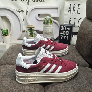 A_didas Originals Gazelle Bold W clover รองเท้าผ้าใบลําลอง พื้นหนา สามชั้น สไตล์วินเทจ