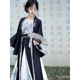 เสื้อผ้าผู้หญิง Hanfu พับคอปกเสื้อสามจีบกระโปรงเดินทางประจำวัน Hanfu องค์ประกอบหญิงฤดูร้อนและฤดูใบไม้ร่วงสไตล์จีนดูผอม