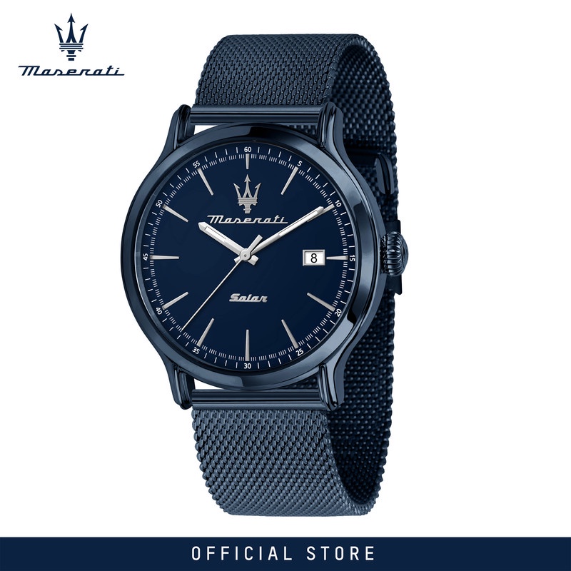 【2 Years Warranty】 Maserati Solar Blue 42mm Blue Stainless Steel Men's Solar นาฬิกาข้อมือ R8853149001
