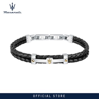 Maserati Jewels 22cm Mens Stainless Steel Recycled Leather Bracelet JM422AVE11 (Adjustable)