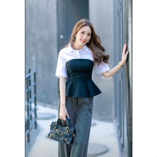 เชิ๊ตแขนสั้น+เกาะอก+กางเกงลายทาง💼 pachara 00659SA