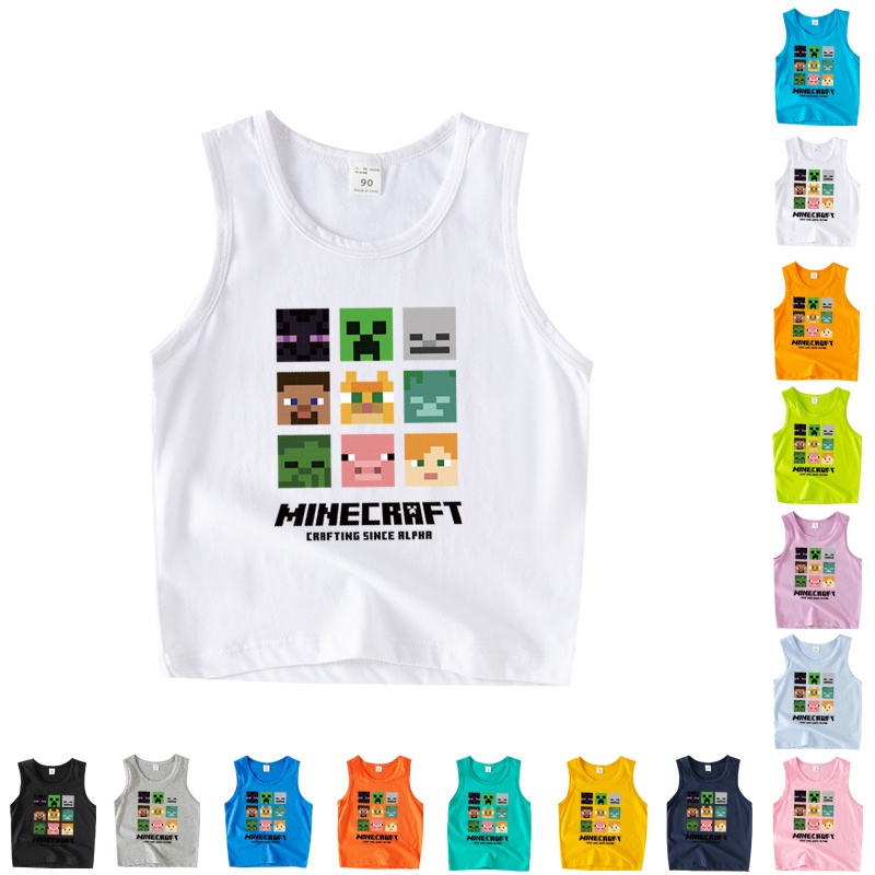 Minecraft เสื้อกล้าม ผ้าฝ้าย แขนกุด สําหรับเด็ก 8 สี BA003