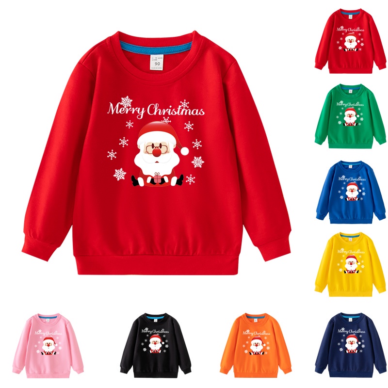 เสื้อแขนยาวเด็กผู้ชาย แขนยาว ผ้าฝ้าย ลายการ์ตูนคริสต์มาส 8 สี เสื้อกันหนาวเด็ก FA010