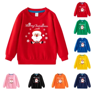 เสื้อแขนยาวเด็กผู้ชาย แขนยาว ผ้าฝ้าย ลายการ์ตูนคริสต์มาส 8 สี เสื้อกันหนาวเด็ก FA010