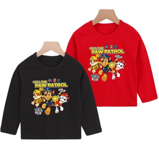 เสื้อยืดแขนยาวผ้าฝ้ายพิมพ์ลายการ์ตูน Paw Patrol 8 สีสําหรับเด็ก